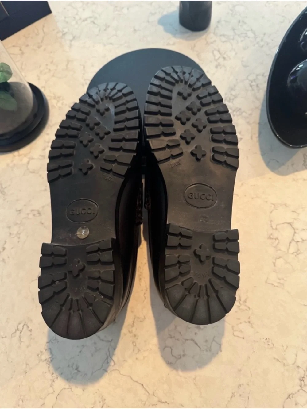 Gucci Women’s Black Leather Horsebit Lug Soled Loafers